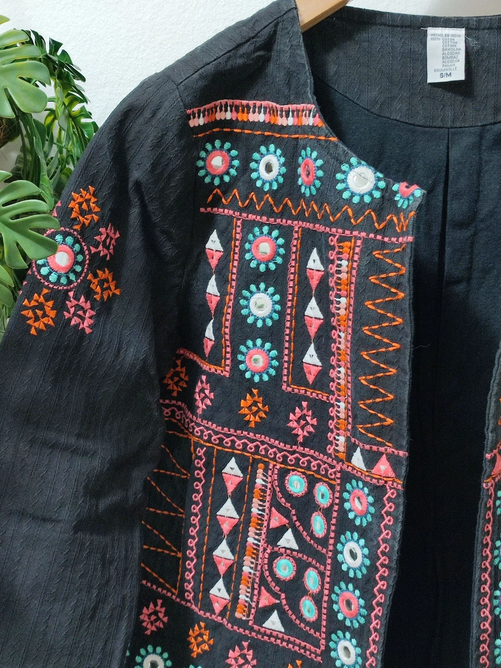 Etnische / boho geborduurde jas met spiegelingen - 100% Katoen (Maat S/M) – photo 2